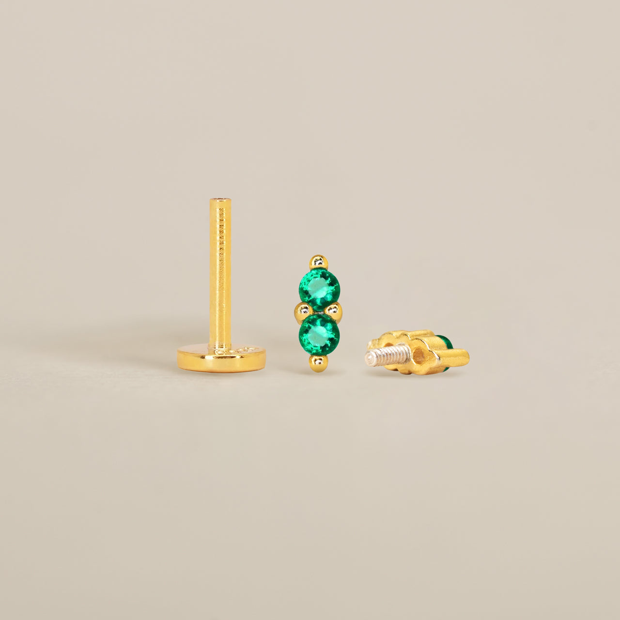 Emerald Twin Flat Back Labret